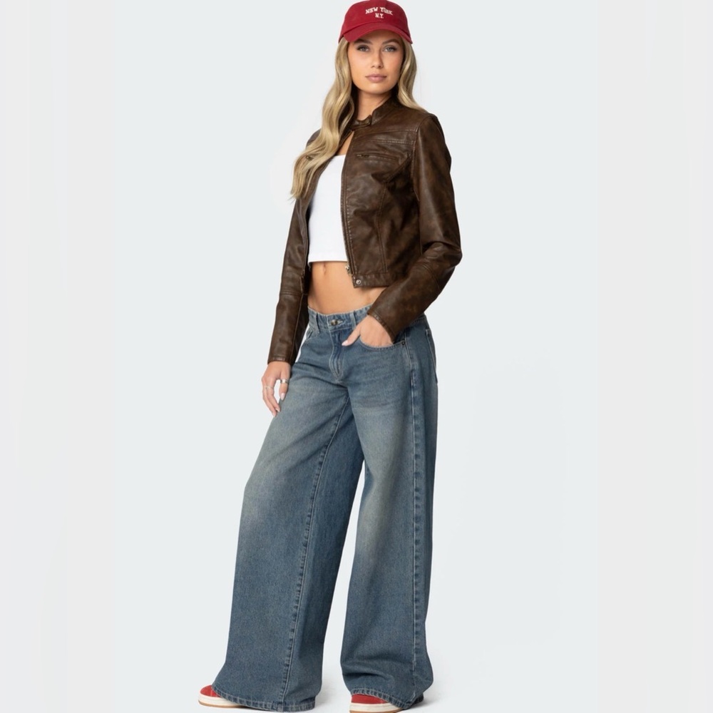 NWT Edikted Teddi Washed Faux Leather Jacket